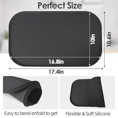 Silicone Coffee Maker Mat with Lip for Countertops (Black / 17.4'' x 10.6'')