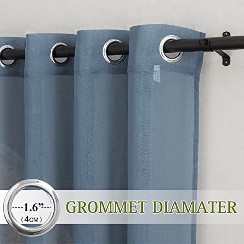Linen Sheer Stone Blue Curtains 108 inch Long for Living Room (52"W x 108"L (Pack of 2) / Stone Blue)