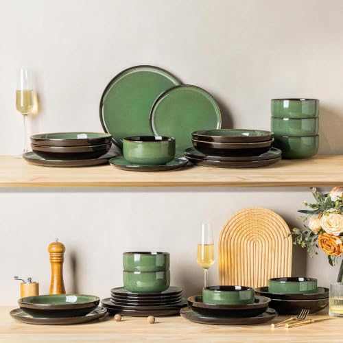 Ceramic Dinnerware Sets for 4 (Modern-Green / Service for 4 (16pcs))