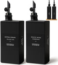 Olive Oil Dispenser Bottle for Kitchen with Bamboo Tray (Black / 16.9oz, Set of 2)