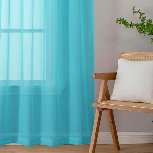 Sheer Curtains 84 Inches Long 2 Panels Set for Bedroom Living Room (Aqua / 42"W x 84"L (Pack of 2))