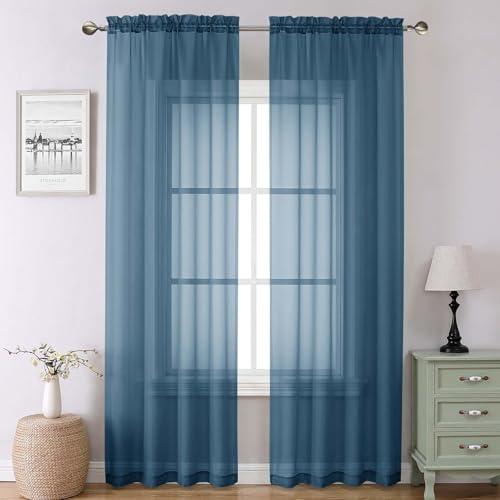 Dusty Blue Sheer Curtains 90 Inches Long 2 Panels (Dusty Blue / 42"W x 90"L (Pack of 2))