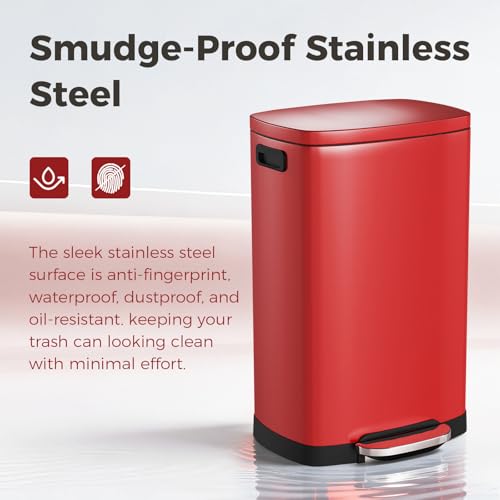 Kitchen Trash Can with Lid 13 Gal Stainless Steel Pedal Garbage Can (Scarlet Red / 13 gallons)
