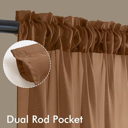 Dark Brown Sheer Curtains 72 Inches Long 4 Panels 42 x 72 Inches (42"W x 72"L (Pack of 4) / Dark Brown)