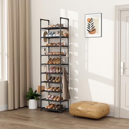 10 Tiers Tall Shoe Rack Holds 20 (Black / 17" Wide - 10 Tier)