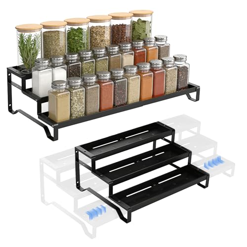 Expandable Spice Rack Organizer for Cabinet 3 Tier Spicy Shelf Black 1Pack (Black / 1 Pack-3 Tier)