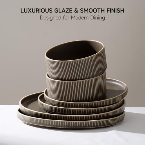 Stoneware Dinnerware Sets for 4 (Matte Green / 4-Set(12pcs))