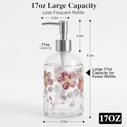 17oz Glass Soap Dispenser with Pump (Purple Flower)