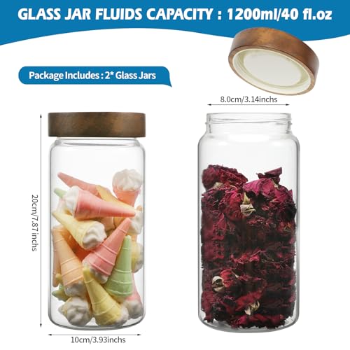 Glass Jar with Screw Top Lid 37oz Borosilicate Glass Spice Jars Seasoning Containers Kitchen Glass Food Storage Canisters for Pantry Liquid Tea Bath Salts Fermenting (2×1100ml(37oz))