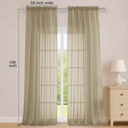 Sheer Taupe Curtains 108 Inches Long for Living Room Bedroom 2 Panels Set (Taupe / 59"W x 108"L (Pack of 2))