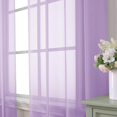 Light Purple Sheer Curtain Panels Pair Sold 84 Inch Length (40"W x 84"L (Pack of 2) / Lavender)