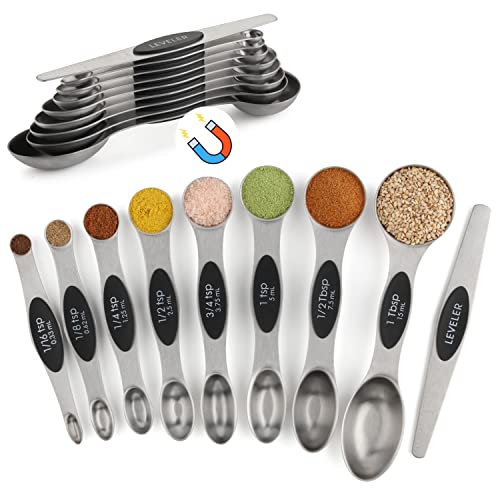 Magnetic Measuring Spoon Set 9 Dual Sided Stainless Steel Measuring Spoons (Black)
