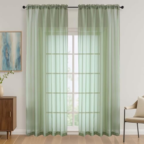 Sage Green Bedroom Curtains 2 Panel Sets 90 Inch Length (Sage Green / 59"W x 90"L (Pack of 2))