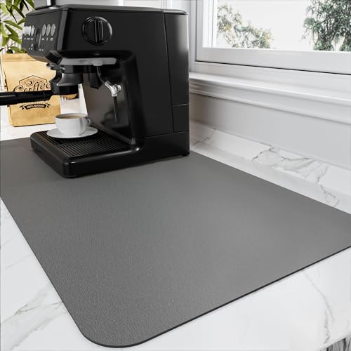 Coffee Mat Absorbent Hide Stain Rubber Backed Dish Drying Mat for Kitchen Counter (Dark Gray / 12" x 19")