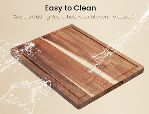 Set of 3 Large Acacia Wood Kitchen Cutting Boards with Holder (Wood-3pc-L / Brown)