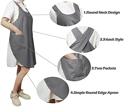 Cotton Cross Back Aprons Solid Color Cooking Kitchen Garden Smock for Women Girls with Pockets (Darkgrey / 37W x 32L)