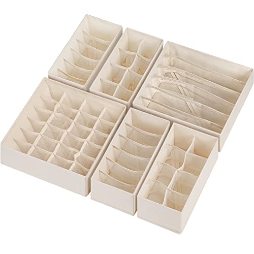 6 Pack Sock Underwear Drawer Organizer Dividers (6 Pack / Beige)