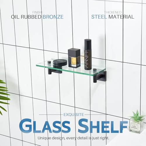 Wall Shelves Bathroom Hardware Glass Floating Shelf 12 (Oil Rubbed Bronze / 12-Inch)