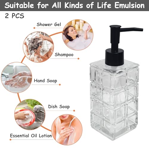 Clear Glass Soap Dispenser with Black Pump (Square Clear)