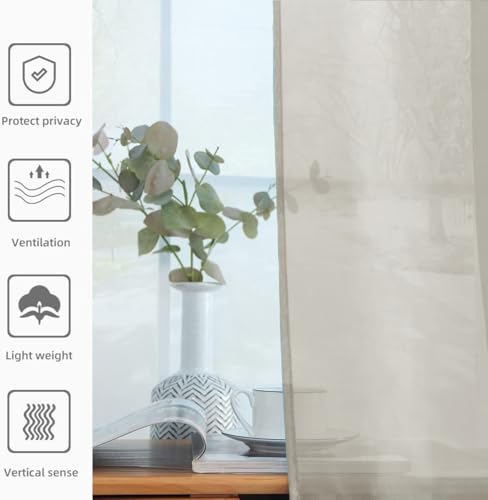 Solid Sheer Rod Pocket Curtain Voile Draperies 2 Panels White Beige Black Grey Ivory 52 Inch Width 108 Inch Long 1 Pair for Kitchen Bedroom Children Living Room Yard (Ancient Grey / 52"W x 108"L (Pack of 2))