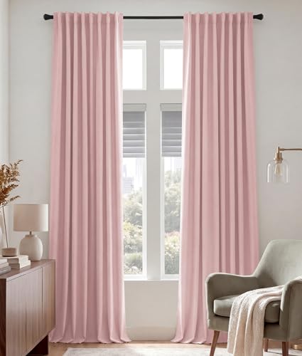 102 inch Long Curtains 2 Panels Set for Living Room Bedroom (Blush Pink / 52"W x 102"L (Pack of 2))