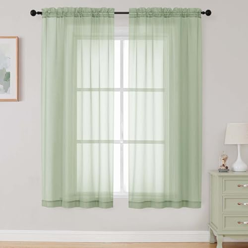 Light Green Sheer Curtains 63 Inch Length 2 Panels Set for Living Room Bedroom (Light Green / 42"W x 63"L (Pack of 2))