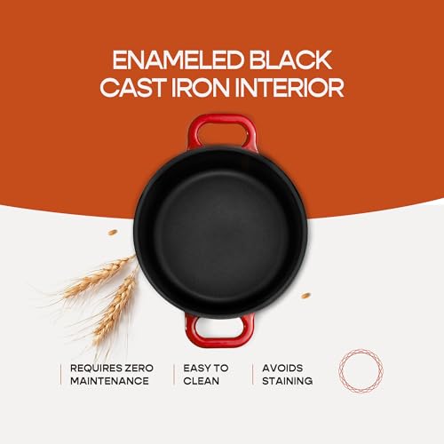 Enameled Cast Iron Dutch Oven for Sourdough Bread Baking (Red)