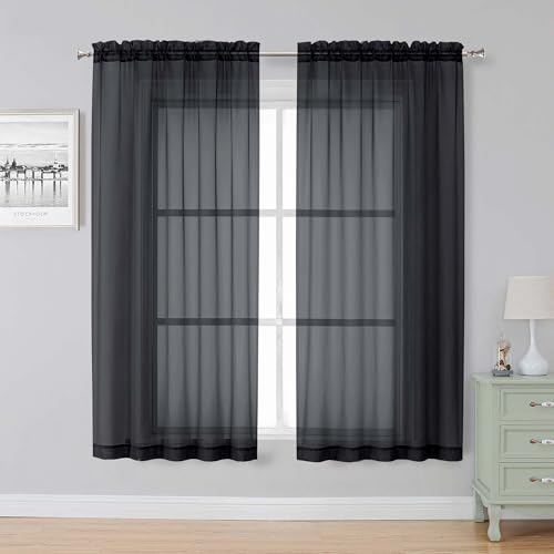 Black Sheer Curtains (Black / 59"W x 63"L (Pack of 2))