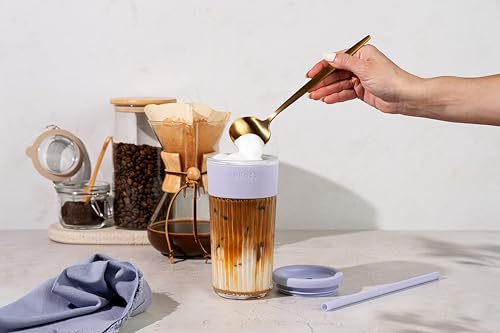 Ava 18oz Glass Tumbler with Straw and Lid for Iced Coffee (Sugarplum / 18 Ounces)