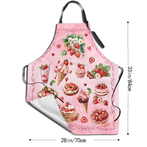 Pink Cake Baking Apron Adjustable Chef Bib Apron with Pocket Strawberry (33" x 28"(Pack of 1) / Strawberry Pink)