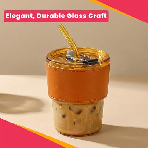 13 oz Tumbler Water Glass (1 Piece Amber with Leather Sleeve)