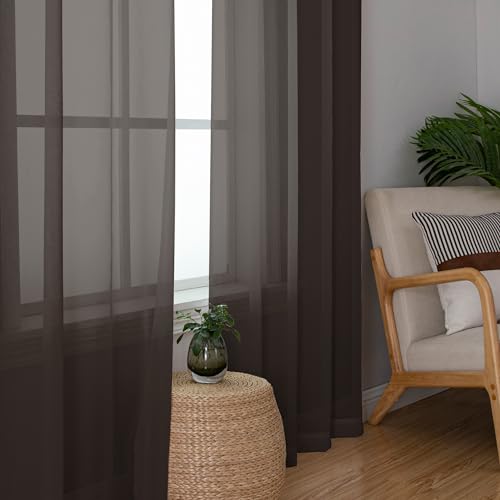 Chocolate Brown Sheer Curtains 45 Inch Long 2 Panels (Chocolate Brown / 42"W x 45"L (Pack of 2))
