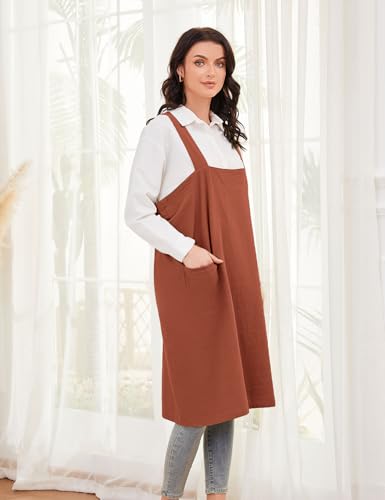 Women's Cotton Cross Back Pinafore with Big Pockets Practical Aprons for Gardening Works (3X-Large / Orange)
