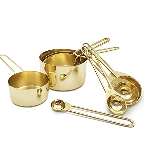 Gold Measuring Cups and Spoons Set of 8 pcs (Gold)