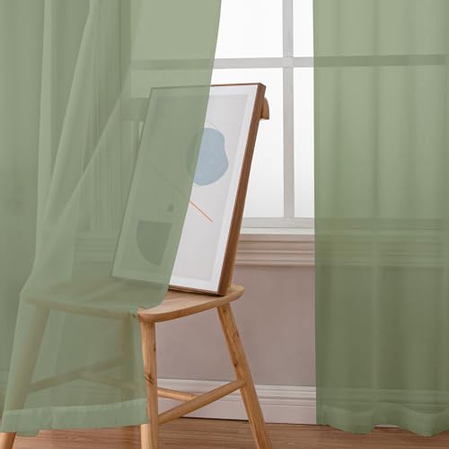 Sheer Sage Green Curtains 90 inches Long 2 Panels (Sage Green / 42"W x 90"L (Pack of 2))
