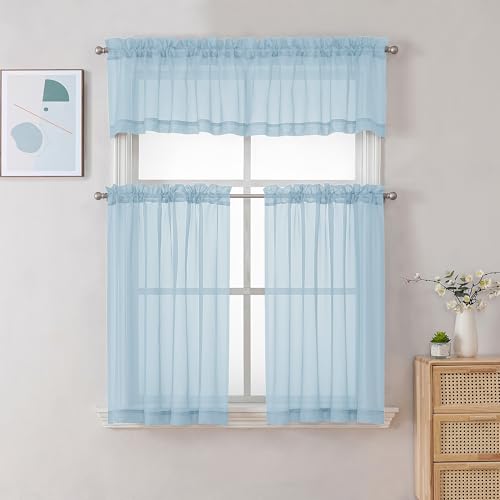 Sky Blue Sheer Valances for Windows (Sky Blue / 42"W x 16"L (Pack of 2))