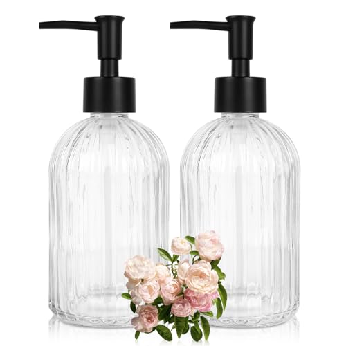 2 Pack Glass Soap Dispenser with Pump (Clear)