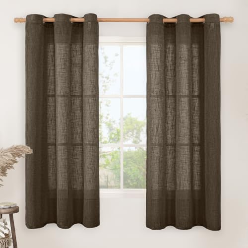 Linen Semi Sheer Curtains 63 Inch Length 2 Panels (34"W x 63"L (Pack of 2) / Dark Brown)