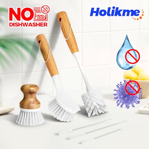 6 Pack Dish Brush with Bottle Brush Scrub Brush Straw (White)