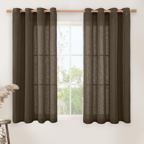 Dark Brown Linen Sheer Curtains 54 Inch Length 2 Panels (52"W x 54"L (Pack of 2) / Dark Brown)