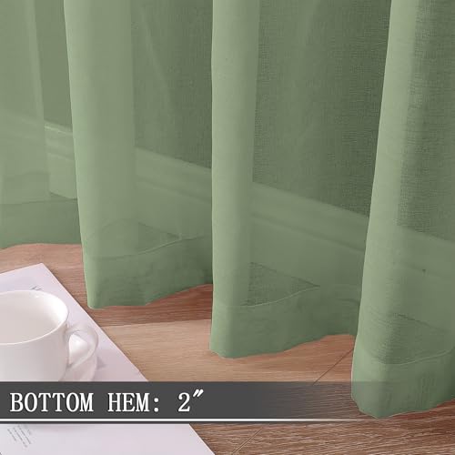Short Sheer Curtain Linen Textured Bedroom Curtains Sheer Light Filtering Rod Pocket Voile Curtain for Living Room (54"W x 54"L (Pack of 2) / Sage Green)