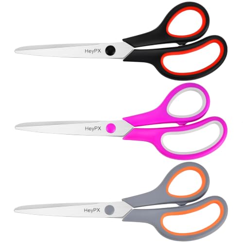 3 Pack 8.5" Stainless Steel Scissors All Purpose for Office School (Magenta /Red/Orange)