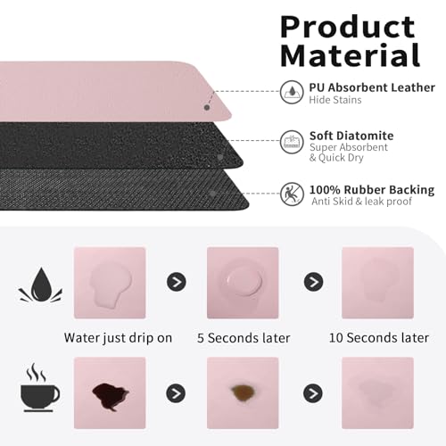 Coffee Mat Absorbent Hide Stain Rubber Backed Dish Drying Mat for Kitchen Counter (Pink / 16" x 24")