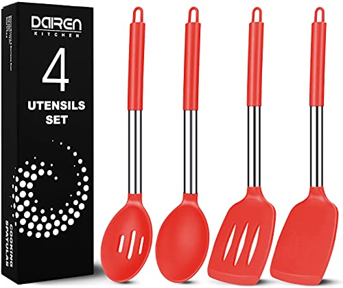 Silicone Cooking Spatulas and Spoons (Red)