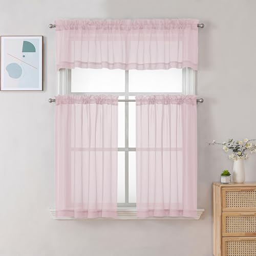 Blush Pink Sheer Curtains 30 inch Length 2 Panels (Blush Pink / 42"W x 30"L (Pack of 2))