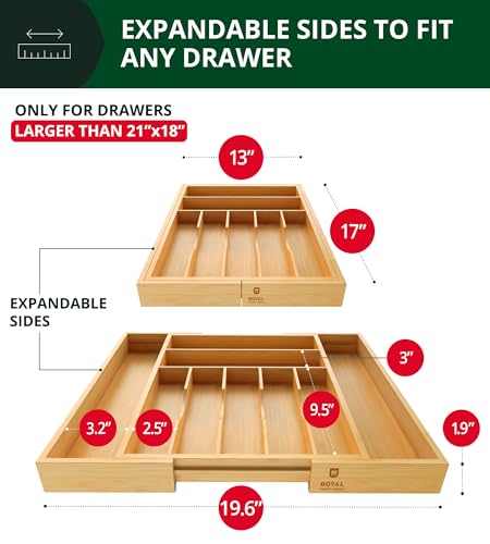 Luxury Bamboo Kitchen Drawer Organizer (Natural / 9 Slot)