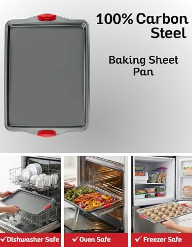 Premium Nonstick Baking Sheet Pans (Red & Grey)