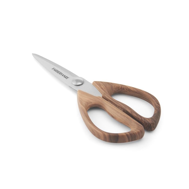 All Purpose Kitchen Shears with Faux Wood (Pecan Wood Handles)