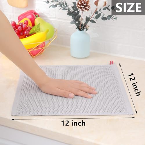 100% Cotton Waffle Weave Kitchen Dish Cloths 18 (Light Gray / 12 X 12 - 18 Pack)