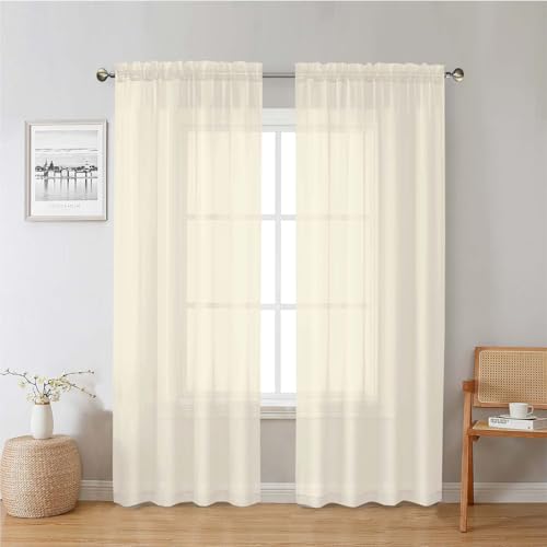 Cream Sheer Curtains 78 Inches Long 2 Panels (Cream / 42"W x 78"L (Pack of 2))